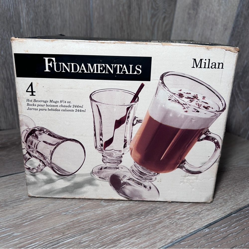 FUNDAMENTALS Glass Mugs Set of 4 – 8.25 oz Hot Beverage Cups – Clear Modern